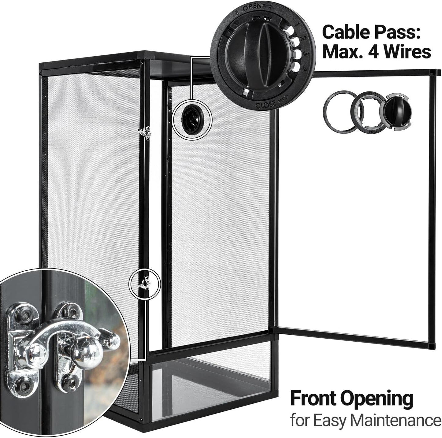 REPTI ZOO 16" x 16" x 30" Front Opening Chameleon Cage with 3-Sided Metal Mesh, 33 Gallon Screen Vertical Terrarium with Background Sticker, Tall Enclosure for Chameleon, Tree Frog, Arboreal Reptiles - Pawvie