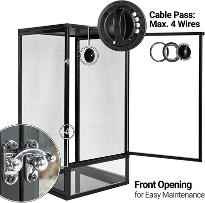 REPTI ZOO 16" x 16" x 30" Front Opening Chameleon Cage with 3-Sided Metal Mesh, 33 Gallon Screen Vertical Terrarium with Background Sticker, Tall Enclosure for Chameleon, Tree Frog, Arboreal Reptiles - Pawvie