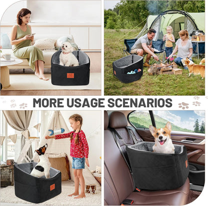 Dog Car Seat for Small Medium Dogs, Memory Foam Booster Car Seat for Dogs up to 35 lbs, Elevated Pet Car Seat with Washable Removable Cover and Storage Pockets (Black/Gray)