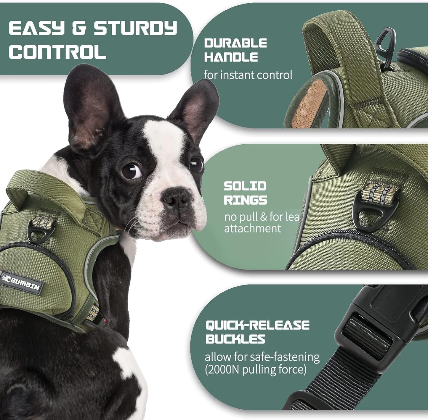 No Pull Dog Harness for Large Dogs, Adjustable No Choke Pet Vest with Dog Leash Fit Smart Reflective Pet Walking Harness for Training Easy Control Soft Handle Green L