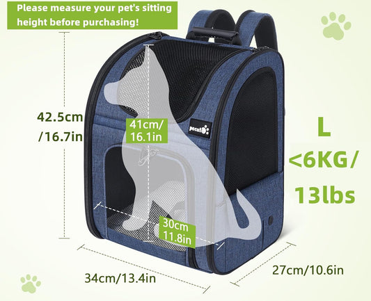 Pecute Pet Carrier Backpack, Dog Carrier Backpack, Expandable with Breathable Mesh for Small Dogs Cats Puppies, Pet Backpack Bag for Hiking Travel Camping Outdoor Hold Pets Up to 17 Lbs - Pawvie