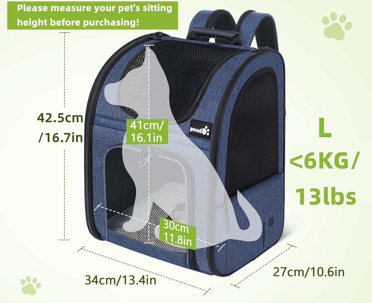Pecute Pet Carrier Backpack, Dog Carrier Backpack, Expandable with Breathable Mesh for Small Dogs Cats Puppies, Pet Backpack Bag for Hiking Travel Camping Outdoor Hold Pets Up to 17 Lbs - Pawvie