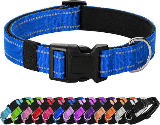 Reflective Dog Collar Padded with Soft Neoprene Breathable Quick Release Basic Dog Collars for Medium Dogs Blue Boy Girl