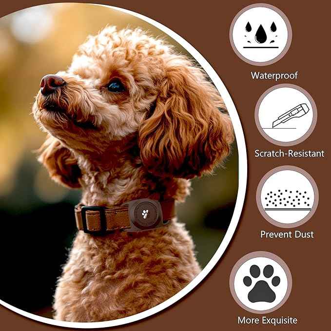 Waterproof Dog Collar GPS Tag Case [1 Pack] - Durable TPU+Silicone Holder, Lightweight Full Protection Cover, Chocolate