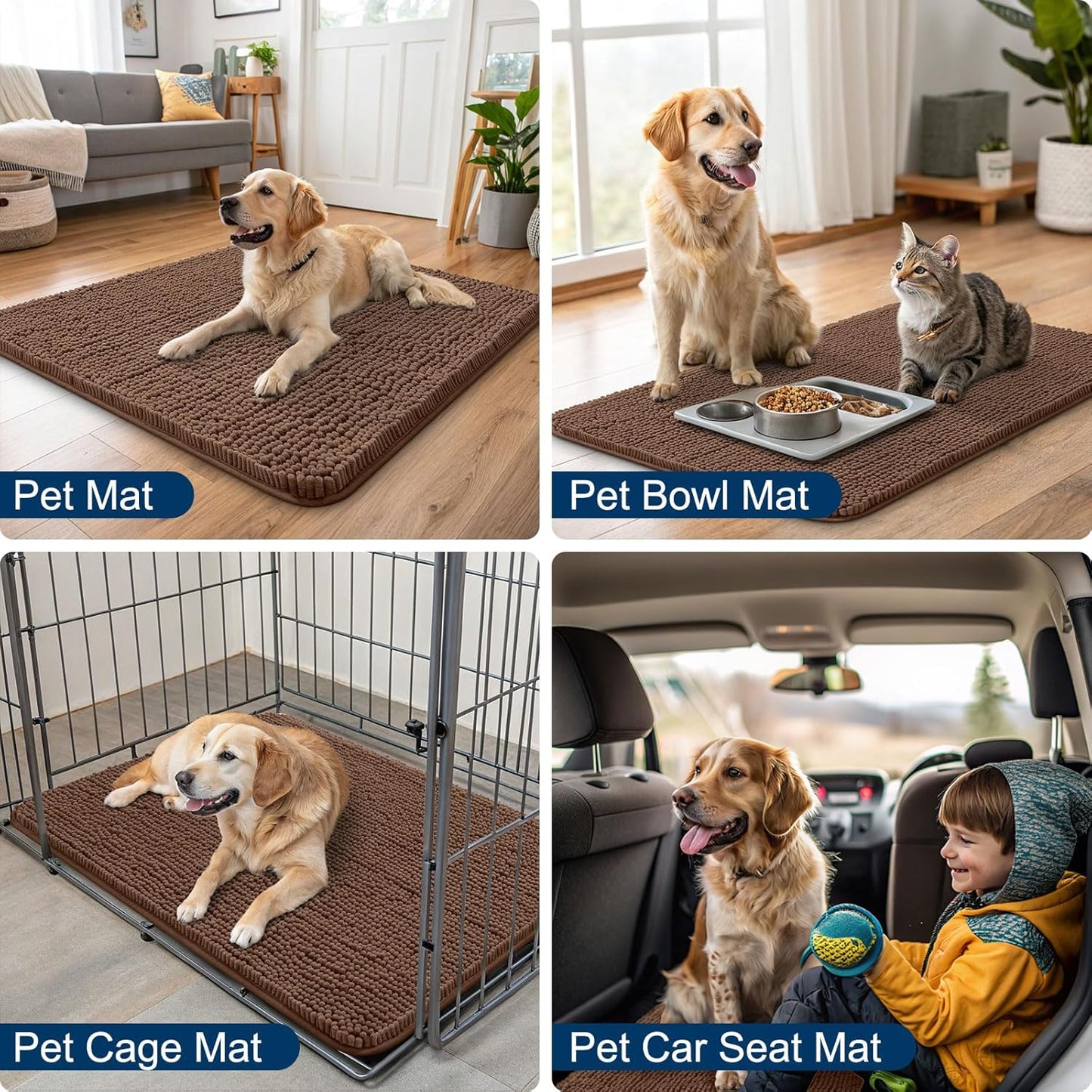 Smiry Dog Door Mat for Muddy Paws 30x20, Absorbs Moisture and Dirt Doormat, Non-Slip Washable Quick Dry Chenille Front Door Mat Indoor Entrance, Entryway Carpet for Inside Floor, Mocha