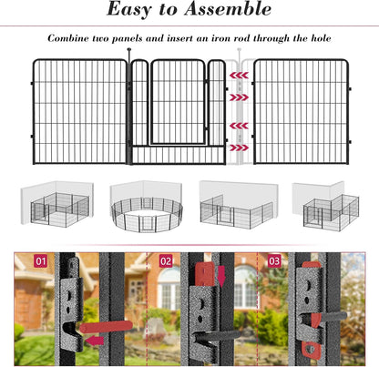 Dog Playpen 32 inch 10 Panels Indoor Dog Pen for Medium/Small Dogs Heavy Duty Metal Dog Fence Outdoor for Yard, Puppy Playpen with Door Portable Pet Fence for RV Camping Yard