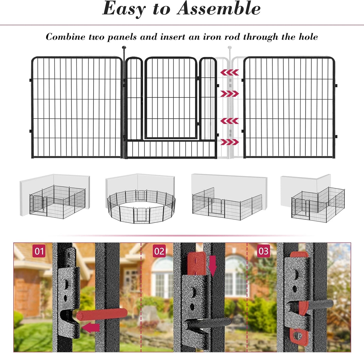 Dog Playpen 32 inch 40 Panels Indoor Outdoor Dog Pen for Medium/Small Dogs Heavy Duty Metal Dog Fence Outdoor for Yard, Puppy Playpen with Door Portable Pet Fence for RV Camping Yard