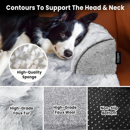 Calming Dog Couch Bed for Medium Dogs/Cats, 35 x 31 inch Waterproof Removable Pet Mat Couch Cover for Furniture Protector, Non-Slip Fluffy Pelsbarn Dog Bed for Couch, Sofa - Tie-Dye Grey