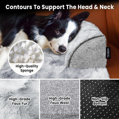 Calming Extra Large Dog Couch Bed for Dogs, 45 x 37 inch Waterproof Removable Pet Mat Couch Cover for Furniture Protector, Non-Slip Fluffy Pelsbarn Dog Bed for Couch, Sofa, Car - Tie-Dye Grey