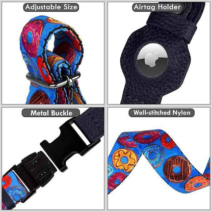 AirTag Dog Collar with Metal Buckle - Printed Nylon Soft Leather Dog Collar with Apple AirTag Holder - Secure Tracking GPS Pet Collars for Girl Boy Small Large Dogs (XL, 20"-25" Neck Fit, Donuts)