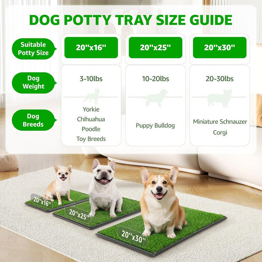 Dog Grass Pet Loo Indoor/Outdoor Portable Potty, Dog Litter Box, Artificial Grass Patch Bathroom Mat and Washable Pee Pad for Puppy Training, Full System with Trays (Pet Training Tray, 20"x30")