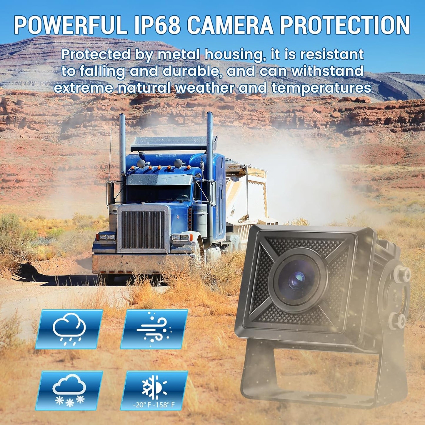 AHD1080P Wired Backup Camera with 7'' Touch Screen Monitor, Rear View Camera System for Truck/RV/Trailer/Skid Steer/Tractor, Colorful Night Vision&10G Vibration Truck Rv Camera System