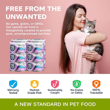 Tuna and Sardine Pate, Canned Wet Cat Food, 100% Mercury-Tested, Moist Can Fish, Grain-Free Protein, Non-GMO, 12 Pack