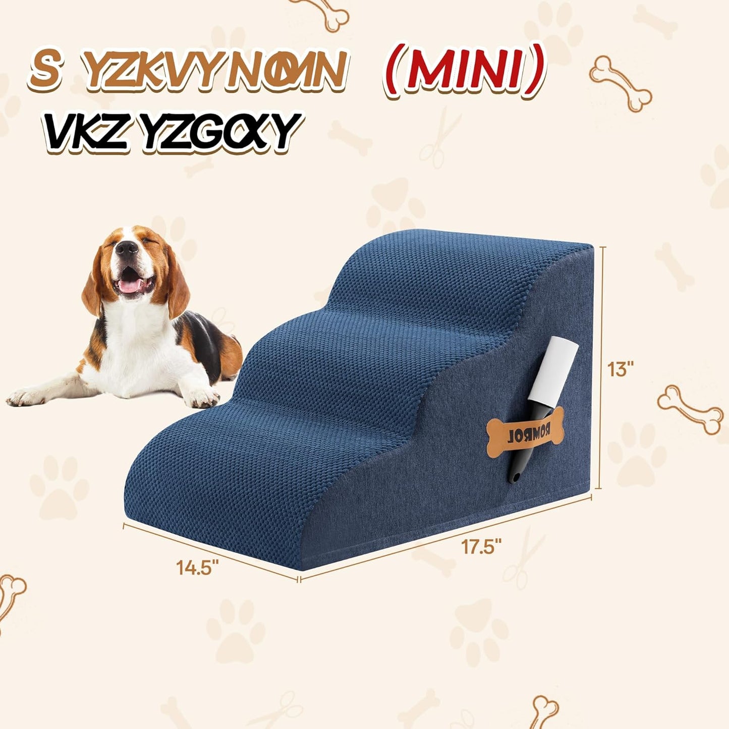 Romrol Dog Stairs Ramp for Beds Couches, Extra Wide Pet Steps with Durable Non-Slip Waterproof Fabric Cover, Dog Slope Stairs for Small Dogs and Cats or Pets Friendly, 3-Tiers, 13 Inch,Dusty Blue - Pawvie