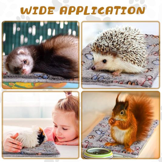 4 Pack Ultra Soft Dog Cat Bed Mat with Cute Prints Reversible Fleece Dog Crate Kennel Pad Cozy Washable Thickened Hamster Guinea Pig Pet Bed Mat for Small Animals(13 x 10 Inches,Gray)
