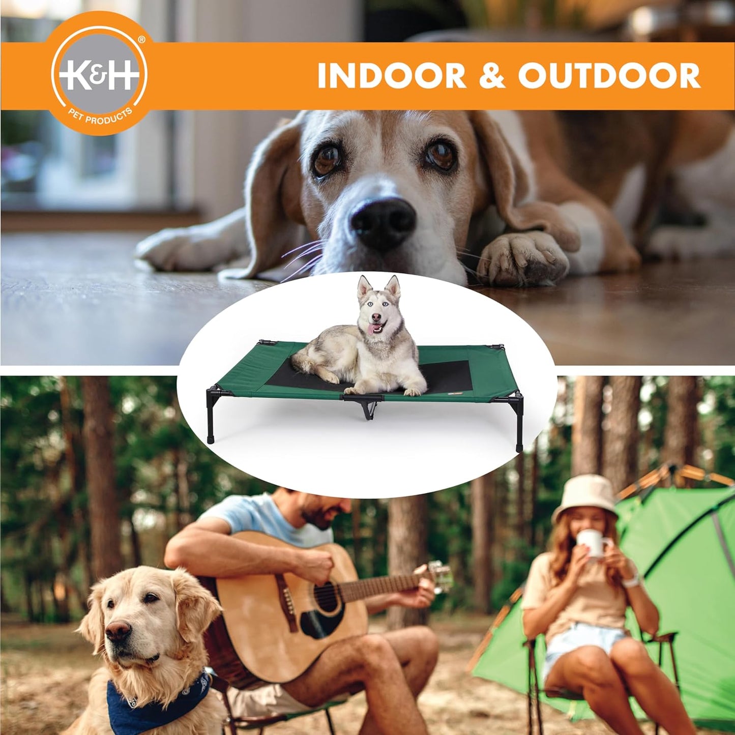 K&H Pet Products Outdoor Elevated Dog Cot, Breathable Cooling Elevated Cot Hammock Pet Bed for XL Dogs, Washable Mesh Cover, Raised Metal Frame, Collapsible, Portable - Extra-Large 50 X 32in Green