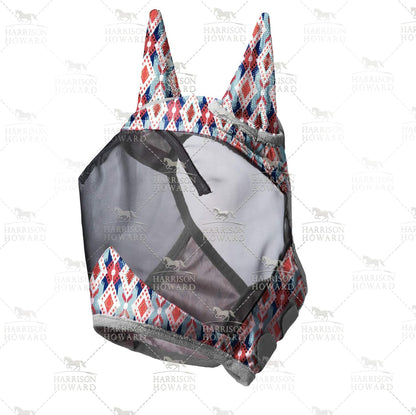 Harrison Howard LumiVista Horse Fly Mask Standard with Ears UV Protection for Horse Tribal Rhombus XL Extra Full