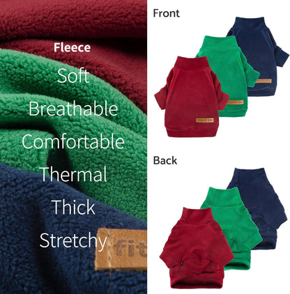 Fitwarm 3 Pack Classic Fleece Dog Sweater, Christmas Dog Winter Clothes for Small Dogs Boy Girl, Holiday Pet Apparel, Burgundy Red, Green, Navy Blue, Small