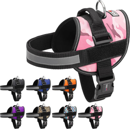Dogline Dog Harness, Reflective No-Pull Adjustable Vest with Handle for Walking, Training, Breathable, No - Choke Harness for Small, Medium or Large Dogs Room for Patches Girth 22"-28" in Pink Camo