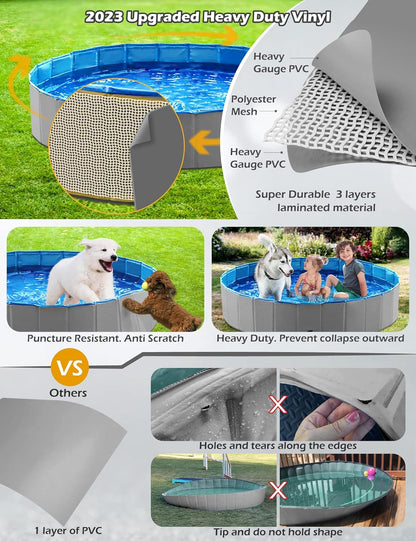 Jasonwell Foldable Dog Pet Bath Pool Collapsible Dog Pet Pool Bathing Tub Kiddie Pool Doggie Wading Pool for Puppy Small Medium Large Dogs Cats and Kids 71" Grey - Pawvie
