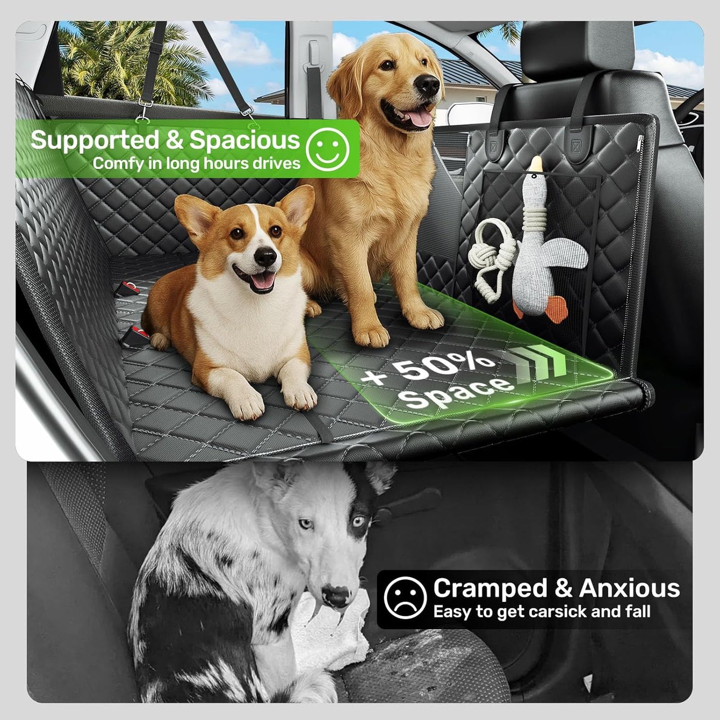 Zanch 2025 Upgraded Dog Car Seat Cover, 400 lbs Heavy Duty Hard Bottom, Waterproof & Anti-Scratch Back Seat Protector, Nonslip Pet Hammock Extender for Large Trucks, SUVs, Vans, XL-Orange