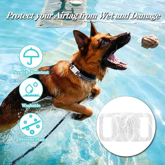 4 Pack Waterproof Dog Collar Holder Compatible with AirTag, Silicone Hidden Loop Holder for Airtag Tracker, Anti-Lost Dog Collar Accessories(Cyan,White,Black,Pink)