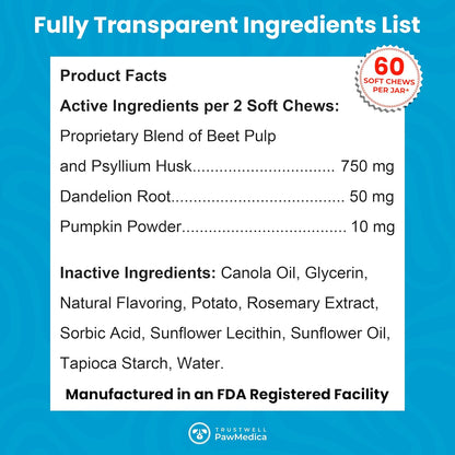PawMedica Dog Anal Gland Chews to Stop Scoot for Dogs - Anal Gland Dog Constipation Relief - Recommended Dog AnalGland Support Chews Fiber - Fiber Supplement for Dogs (60 Dog Pumpkin Chews)