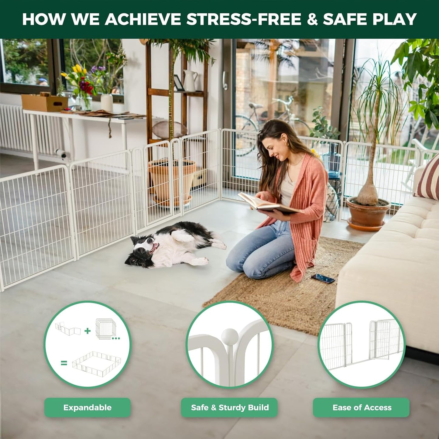 FXW Homeplus Unleashed Indoor Dog Playpen - Stress-Free and Safe Play, Heavy Duty 32 Inch 6 Wire Panels Dog Pen for Small and Medium Dogs, White│Patented