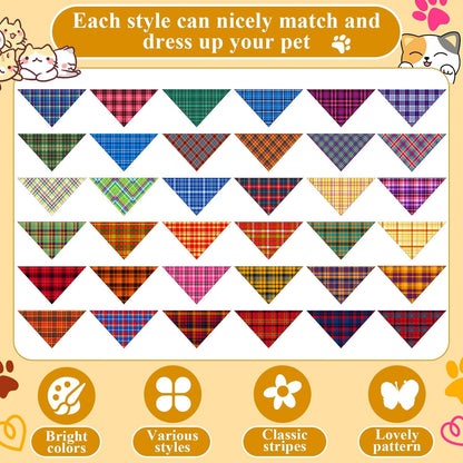72 Pcs Plaid Dog Bandanas Bulk Triangle Scarf Cat Bibs Puppy Scarf Stripe Bandanas for Puppy Cat Birthday Party Costume