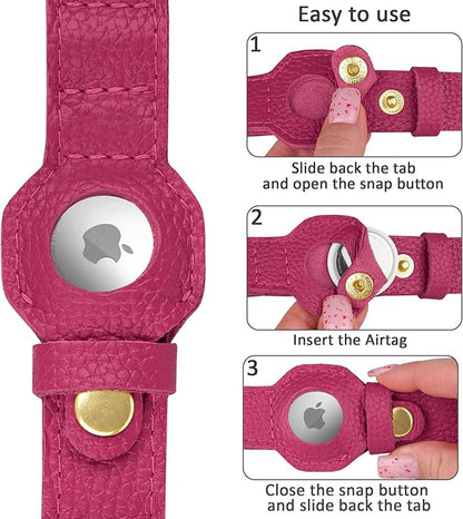 Leather Airtag Dog Collar - Soft Tracking Dog Collar with Apple AirTag Holder and Metal Buckle - Safety GPS Pet Collars for Small Medium Large Dogs Puppy Pink Red (Pink, M, 14"-18" Neck Fit)