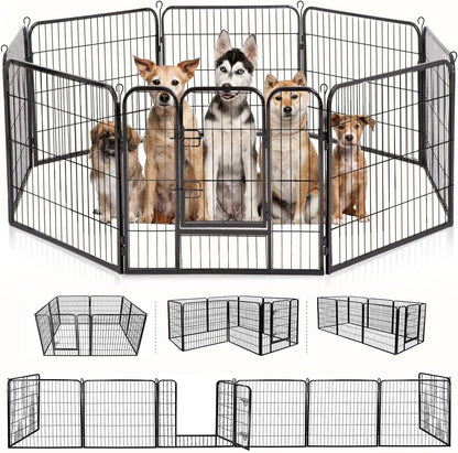 BestPet Dog Playpen Indoor 32 inch 8 Panels Metal Dog Pen Pet Dog Fence Outdoor Exercise Pen with Doors,Pet Puppy Playpen for RV Camping Yard, Black