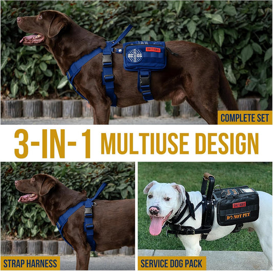 OneTigris Service Dog Vest Harness, Service Dog Cape Guardian Dog Backpack Harness with Pouches Dog Saddle Bag for Small Medium and Large Dogs (Blue, Small)