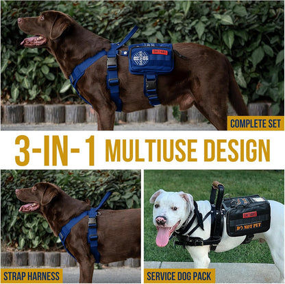 OneTigris Service Dog Vest Harness, Service Dog Cape Guardian Dog Backpack Harness with Pouches Dog Saddle Bag for Small Medium and Large Dogs (Blue, Small)