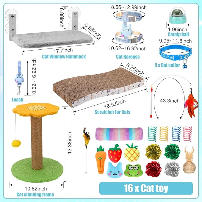40 Pcs Kitten Starter Kit for Indoor Cats Include Litter Box, Carrier, Cat Bed, Climbing Post, Scratch Pad, Hammock, Feed Bowls, Mat, Collars, Nail File and More for Kitten Supplies Welcome Gift(Blue)