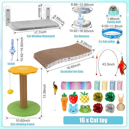40 Pcs Kitten Starter Kit for Indoor Cats Include Litter Box, Carrier, Cat Bed, Climbing Post, Scratch Pad, Hammock, Feed Bowls, Mat, Collars, Nail File and More for Kitten Supplies Welcome Gift(Blue)