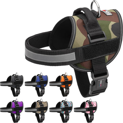 Dogline Dog Harness, Reflective No-Pull Adjustable Vest with Handle, Breathable No-Choke Harness for Small, Medium or Large Dogs Room for Patches Girth 27 to 34 in Green Camo