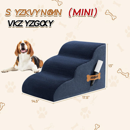 Romrol Dog Stairs Ramp for Beds Couches, Extra Wide Pet Steps with Durable Non-Slip Waterproof Fabric Cover, Dog Slope Stairs for Small Dogs and Cats or Pets Friendly, 3-Tiers, 13 Inch,Navy - Pawvie
