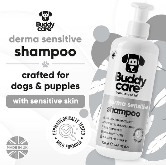 Derma Sensitive Dog Shampoo by Buddycare | Dry Skin & Itchy Skin Relief for Smelly Dogs | Deep Cleansing for Dogs Puppy Sensitive Skin | Dog Shampoo & Conditioner | with Aloe & Vitamin B5 (16.90oz)