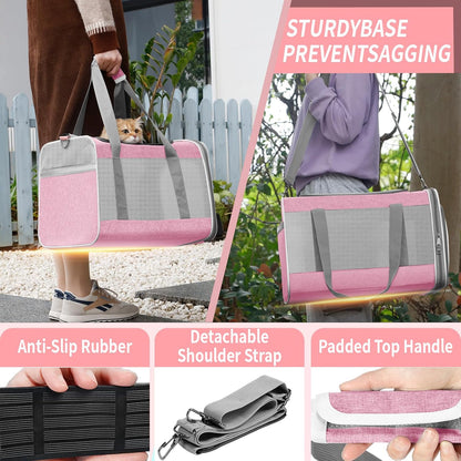 Cat Carrier 20lbs Top Open/Soft Sided Small Pet Dog Travel Carrying Crate/Collapsible Puppy Transport Carry Bag/Sturdy Pet Cages Chihuahuas Mini Dog 10lbs Pink