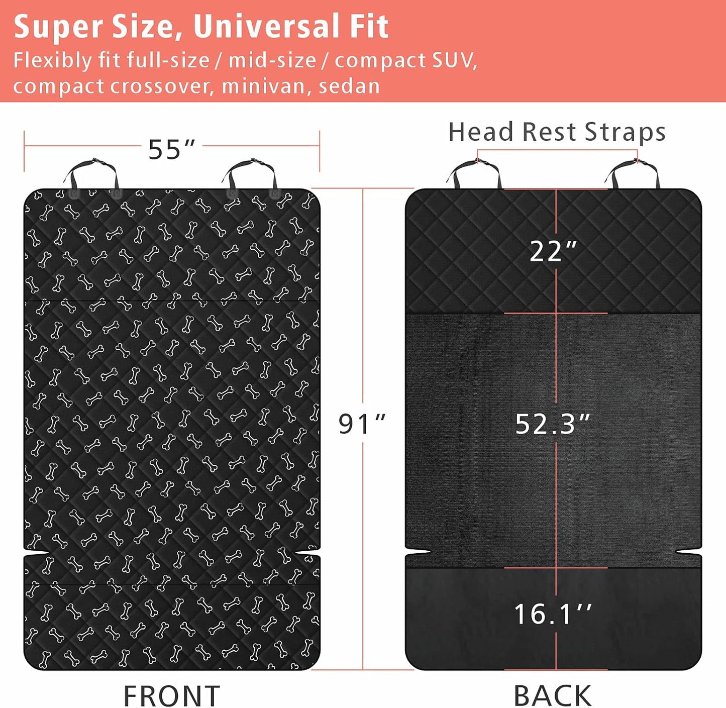 F-color SUV Cargo Liner for Dogs, Water Resistant Pet Cargo Cover Dog Seat Cover Mat for SUVs Sedans Vans with Bumper Flap Protector, Non-Slip, Large Size Universal Fit, Bone - Pawvie