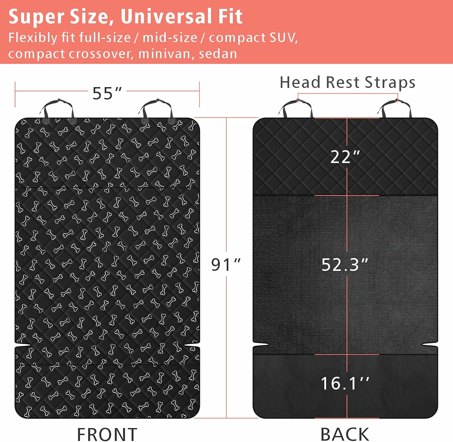 F-color SUV Cargo Liner for Dogs, Water Resistant Pet Cargo Cover Dog Seat Cover Mat for SUVs Sedans Vans with Bumper Flap Protector, Non-Slip, Large Size Universal Fit, Bone - Pawvie