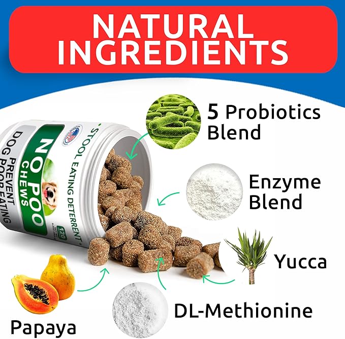 No Poo Chews for Dogs - Coprophagia & Stool Eating Deterrent with Probiotics, Digestive Enzymes & Breath Aid Support - Stop Dog Poop Eating - Made in USA - 120Ct
