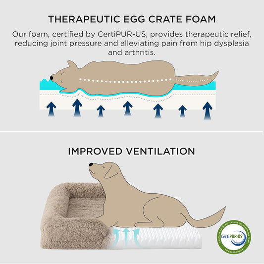 Bedsure Orthopedic Dog Beds Large Sized Dog - Washable Large Dog Cat Bed Waterproof, Comfort Dogs Couch Sofa with Washable Removable Cover, Pet Bed with Nonskid Bottom, Long Faux Fur-Taupe, 35"