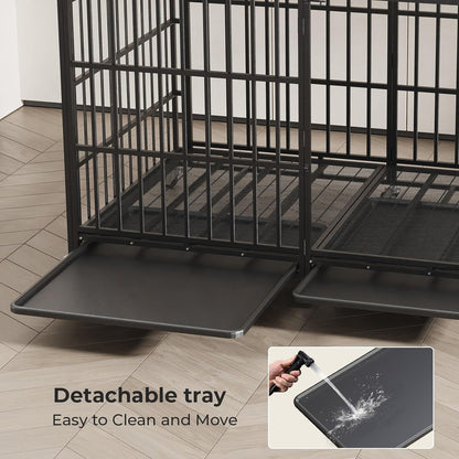 60 Inch Heavy Duty Indestructible Dog Crate Steel Escape Proof, Indoor Double Door High Anxiety Cage, Kennel with Wheels,Removable Tray,Extra Large XL XXL XXXL