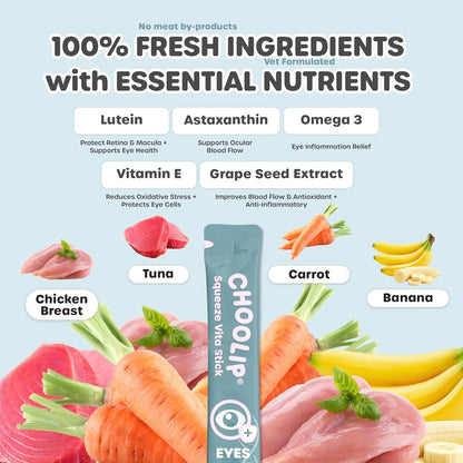 Grab & Go Squeeze Vita Stick Lickable Treats for Dogs & Cats. 49 Eye Health Sticks with Essential multivitamins. Soft and Tasty Paste for All Life Stages, Supporting Eyes Health