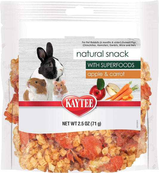 Kaytee Natural Snack with Superfoods For Pet Guinea Pigs, Rabbits, Hamsters, and Other Small Animals, Apple & Carrot, 2.5 Ounces