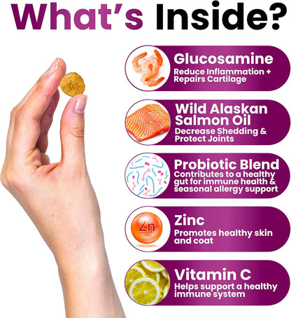 Dog Multivitamin Chewable with Glucosamine - Dog Vitamins and Supplements, Senior & Puppy Multivitamin for Dogs - Pet Chondroitin Hip and Joint Support Health, Immune Booster, Skin, Heart, Probiotics