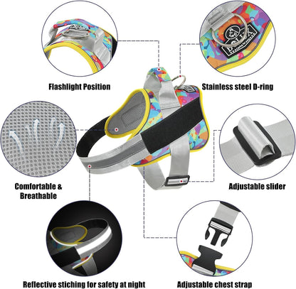 Bolux Dog Harness, No-Pull Reflective Dog Vest, Breathable Adjustable Pet Harness with Handle for Outdoor Walking - No More Pulling, Tugging or Choking (Large (Pack of 1), Watercolour)