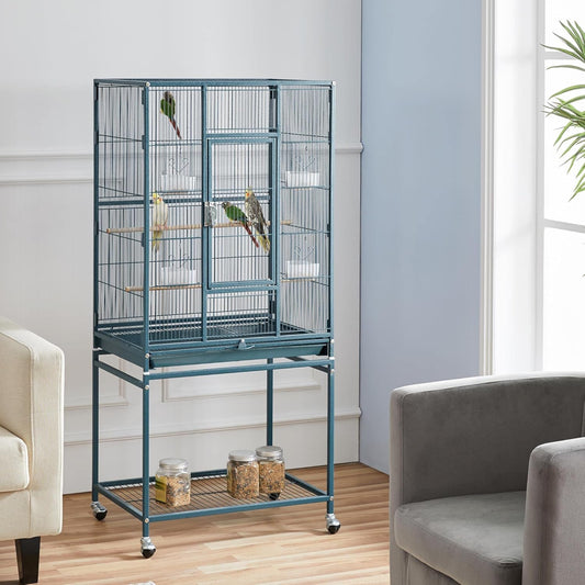 Yaheetech 54inch Metal Large Parrot Parakeet Flight Bird Cage w/Rolling Stand for Small Parrots Cockatiel Sun Parakeet Green Cheek Conure Lovebird Budgie Finch Canary
