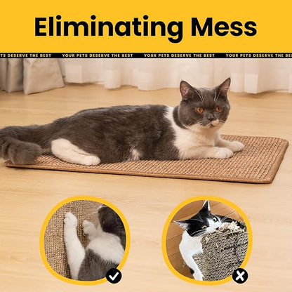 Extra Large Cat Scratcher Mat (27.5" x 35.4"), Natural Sisal Cat Scratching Pad for Indoor Cats, Mess-Free Cat Scratch Rug & Cardboard Alternative, Couch & Furniture Protector